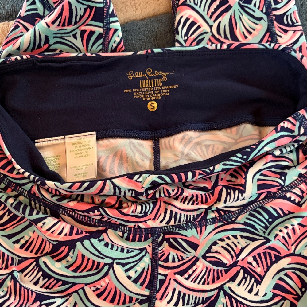 Lilly Pulitzer Navy Multicolor Shell-Print Luxletic Shorts